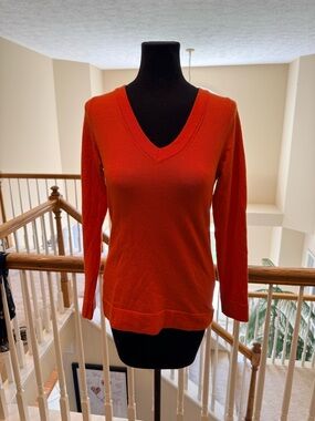 Banana Republic Red and Black Merino V-Neck Sweater